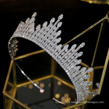 Europa Elegante AAAZircon Zirconia CZ Cristal Bling Brilhante Ouro Royal Pageant Crown noiva Tiara de casamento